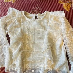 Zara Ivory Lace Round Neck Long Sleeve Ruffle Girls
